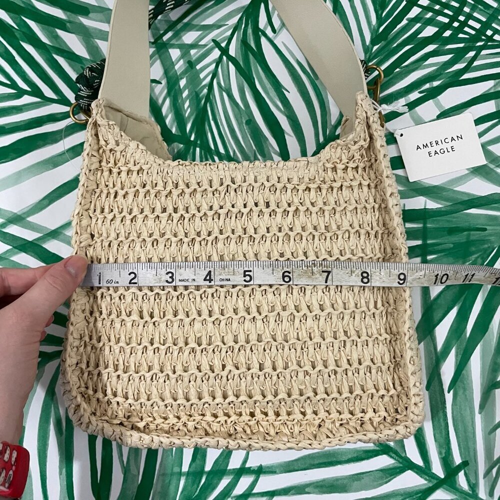 American Eagle Cream Beige Mini Raffia Shoulder Tote Bag - Picture 9 of 9